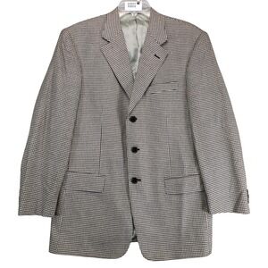 Vintage 90s Tallia Uomo Black Houndstooth Sport Coat Mens 40R Silk Wool Made USA